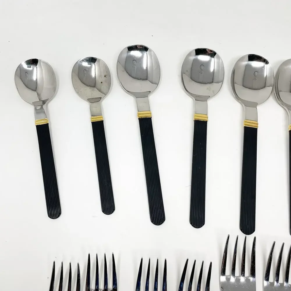Vintage Sasaki Vignelli Japan Rigadin Matte Black Flatware Mixed Lot of 24